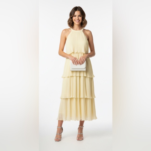 Zesica Elegant large yellow Sleeveless Tiered Dress - Picture 1 of 7